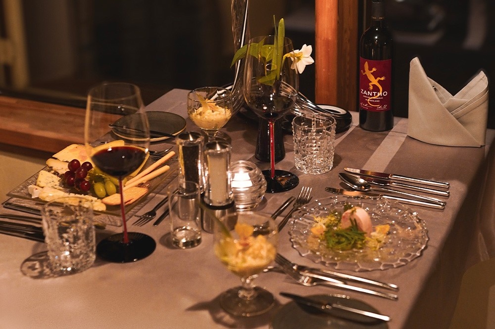 Table with food and wine