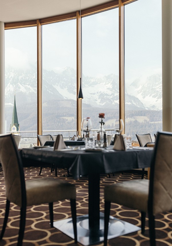 Set table with a view of the Wilder Kaiser